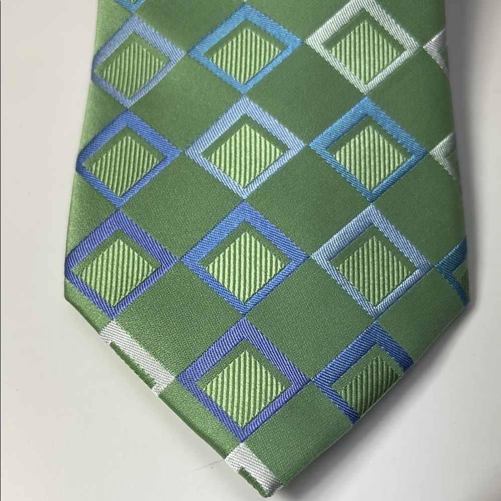 Michael Kors Green and Blue Silk Geometric Tie